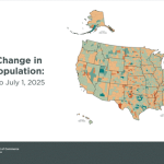 visualization of the percent change of the population by county from 2024 to 2025